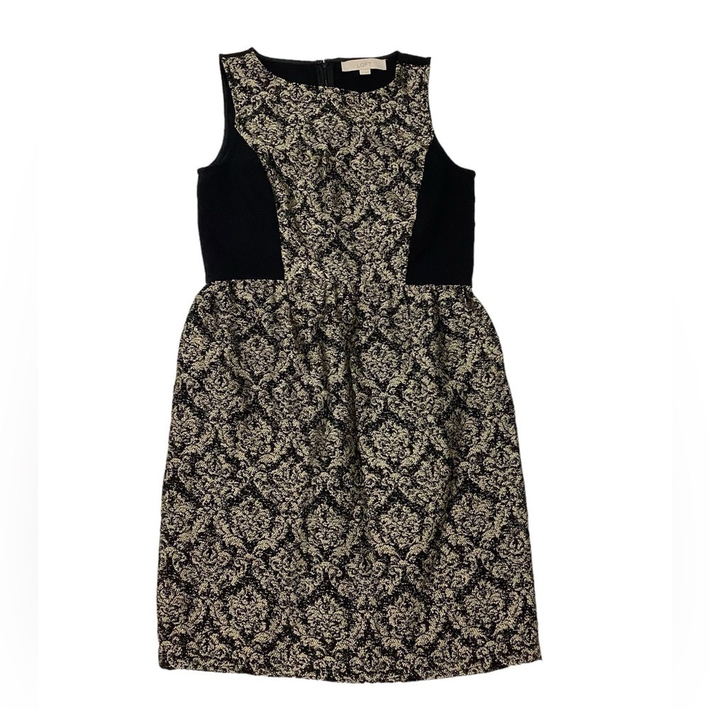 Loft Sleeveless Midi Dress Sz 2 Black Tan - Picture 2 of 8